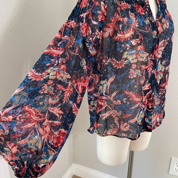 Express Womens Small Sheer Floral Button Up Blouse Long Sleeve Shirt Top - Picture 4 of 12